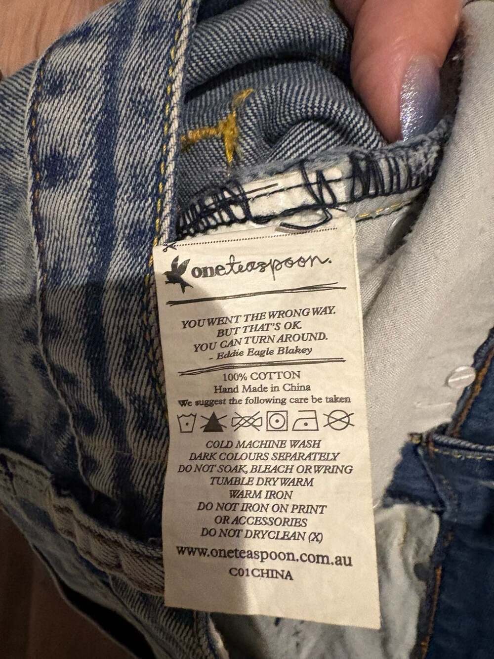 One Teaspoon Distressed High-Low Denim Pencil Skirt - Picture 5 of 5